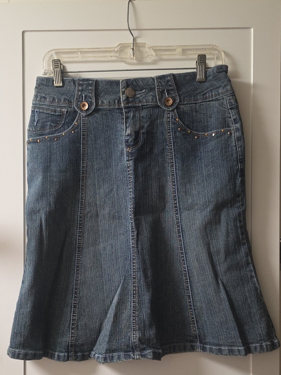 Rewind Dresses & Skirts - Rewind Blue Denim Flare Skirt with Stud Detail Size 5